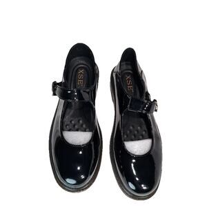 Mary Jane Platform Shiny Big Buckle Combat Shoe size 9 p9